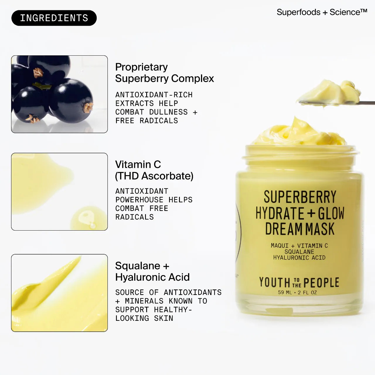 Superberry Hydrate + Glow Dream Night Cream + Mask with Vitamin C – Youth To The People