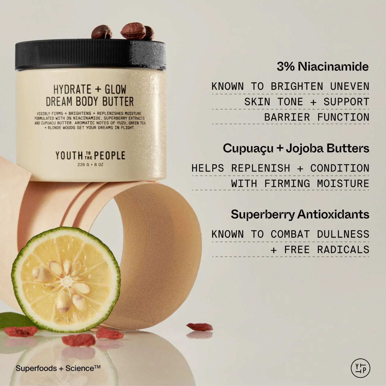 Superberry Firm + Glow Dream Body Butter with Niacinamide, Hyaluronic Acid + Antioxidants – Youth To The People