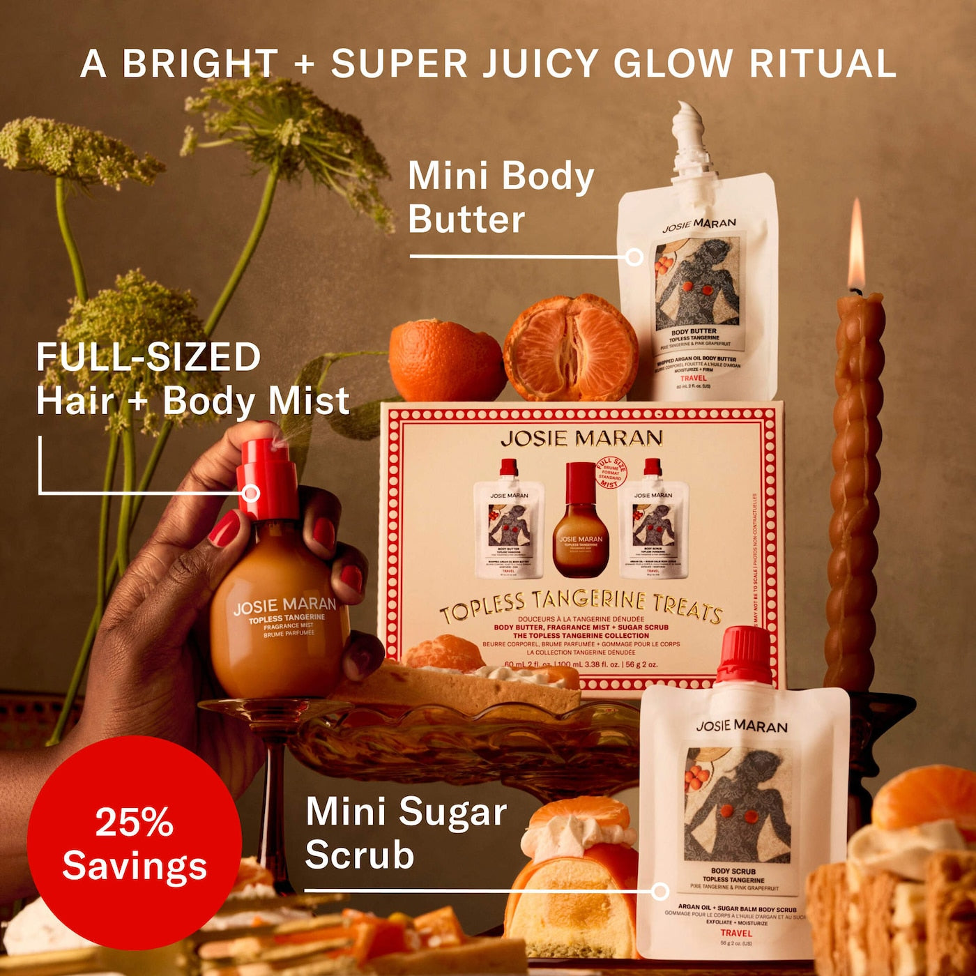 Josie Maran Topless Tangerine Treats Body Butter, Fragrance Mist, Sugar Scrub Gift Set – JOSIE MARAN